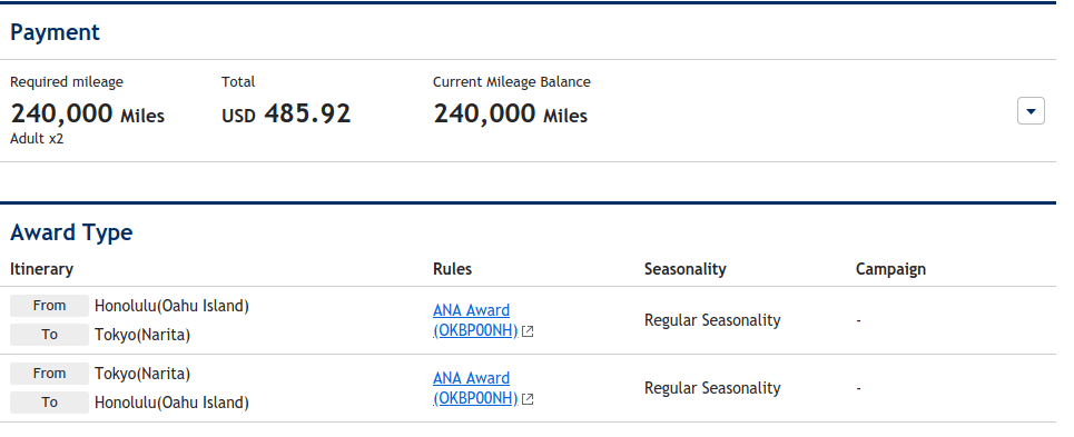 ANA booked with AMEX points